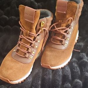 Cole Haan Brown Combat Moto Boots Nubuck Leather